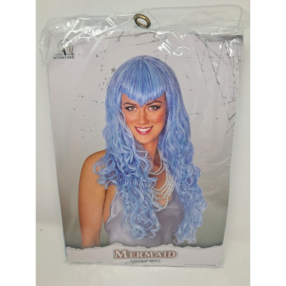 Seasonal Visions Mermaid Adult Light Blue Long Curly Tinsel Costume Wig One Size